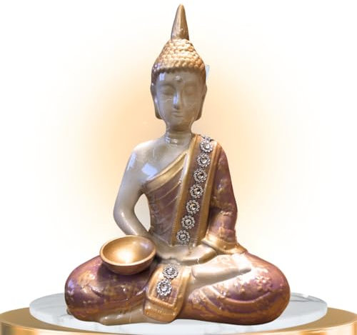 RISSLI Meditation Buddha Figure, Home Living Room Decoration, 33 x 23 cm, Decoration for Indoor or Outdoor, Buddha Figures for Decorative Centrepiece Living Room and Zen Garden, Spiritual (Pink)