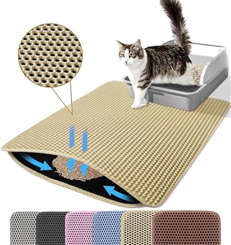 Petinstinct Katzenklo Matte, 116x66cm Riesiger Doppelschichtiger Katzenklo Unterleger, wasserdichte Langlebige Entwurf Bienenwabe Katzenstreu Matte, Katzentoilette Vorleger, XXL, Extra Groß, Beige