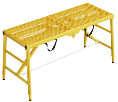 RDIAYDN Plataforma Trabajo Plegable PortáTil, Banco Trabajo Plegable, Escalera Mano Plegable Acero, Mesa De Trabajo Ajustable, Capacidad 150 Kg, Andamio Plegable,Amarillo,120cm/3.9ft