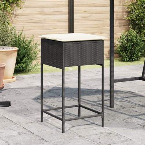 Xichuzi Garten-Barhocker mit Kissen 2 STK. Schwarz Poly Rattan, Barhocker Outdoor Wetterfest, Barstühle, Balkonstuhl, Gartenstuhl - 368317
