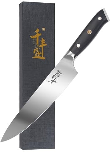 QIANFENGSHENG Küchenmesser, 20 cm Kochmesser aus Kohlenstoffstahl, professionelles Kochmesser mit ergonomischem Griff, Geschenkbox für Familie und Restaurant