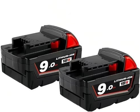 Batterie Lithium de Rechange 18 V 12000 mAh. Compatible avec Milwaukee M18 XC 48-11-1860, 48-11-1850, 48-11-1840, 48-11-1820 et 48-11-1815.(2PCS 9000mAh)