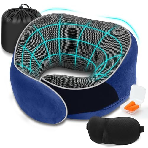 Nackenkissen Flugzeug, Reisekissen Memory Foam, Nackenhörnchen Erwachsene, Ergonomische Nackenstütze mit 3D-Schlafmaske, Ohrstöpsel, Tasche - Ideal für Flugzeugstuhl, Auto, Zuhause, Büro, Schlafkissen