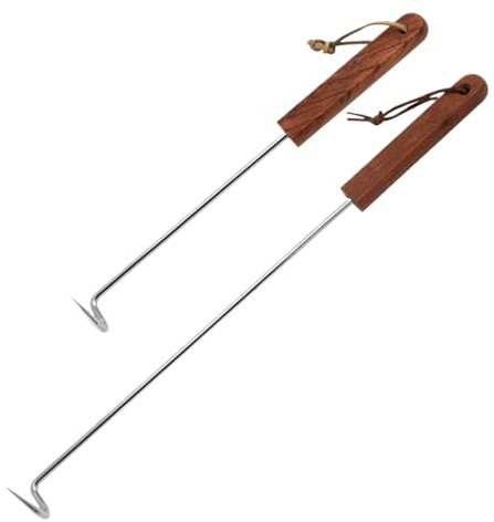 Eoixuqba 4Stück Grill Haken - 31.8/44 Cm BBQ Wendehaken, Grillwender Edelstahl, Grill Futterwender Mit Holzgriff, Grillwenderhaken, Fleischhaken Zum Grillen, Grillzubehör Für Camping Grillen