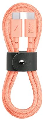 Native Union Type-C Belt Cable - USB-C to USB-C 4ft Ultra-Strong Charging Cable Compatible with iPhone 16, 16 Plus, 16 Pro, 16 Pro Max, iPad Pro, iPad Air, Galaxy S25, Flip 6, Fold 6 (Apricot)