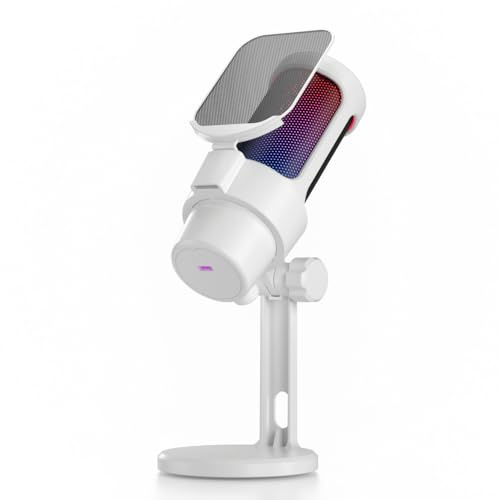 Walfront USB Gaming Microphone Dynamic RVB Éclairage Microphone PC Mic Kit Mic et Lecture pour Le Streaming, L'enregistrement et Le Podcasting (White)