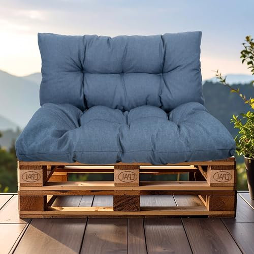 SLIPIO Palettenkissen, Kissen für Europaletten, FÜLLPRO+ Füllung, Wetterfest Palettenpolster (2-teiliges Set - 1x Rückenkissen 120x40cm + 1x Sitzkissen 120x80cm - Dunkelblau)