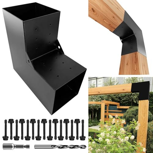 VOTWOOFV 6x6 L-Shaped Pergola Bracket 1Pack,2-Way Woodwork Bracket for Indoor & Outdoor Wood Post Structures,DIY 90° Right Corner Brackets for Gazebos,Patios,Porchs,Log Cabins with Screws