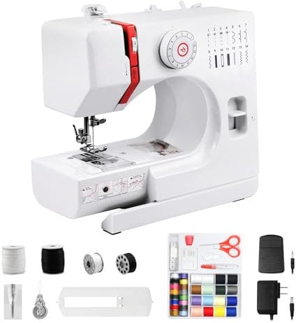 SMOCTAR Nähmaschine für Anfänger, 14 Stichprogrammen Tragbare Nähmaschine Kinder, Mini Sewing Machine Elektrische Kleine Nähmaschinen mit Fußpedal & Nähset für Kleidung, Kissenbezüge