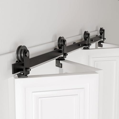 Kit de herrajes para puerta corredera plegable – Riel de puerta de granero de 152 cm para 4 puertas – Juego completo de herrajes (puerta no incluida) para aberturas suaves y elegantes