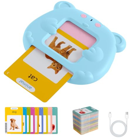 Jokapy Sprechende Lernkarten, Sprechende Flash-Karten Englisch 255 Blätter 510 Wörter, Lernkarteikarten Sprachspiele Interaktives für Kinder ab 2-6 Jahr(blau,225pcs)