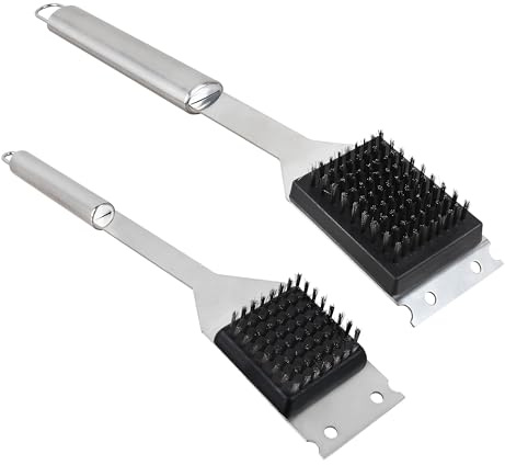 2 Pack Grill Brush and Scraper, 16 & 14 Stainless Steel Handle