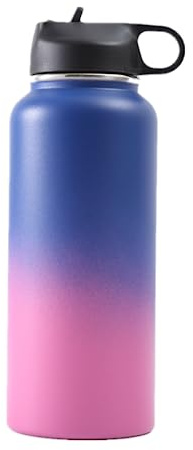 Bouteille d'eau de sport anti-fuite en acier inoxydable double couche isotherme pour sublimation - Bouteille d'extérieur en acier inoxydable de grande capacité - Bleu dégradé de poudre bleue - 750 ml