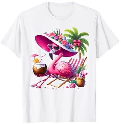 Flamingo Rosa Palme Tropischer Strand Sommer Urlaub Frauen T-Shirt