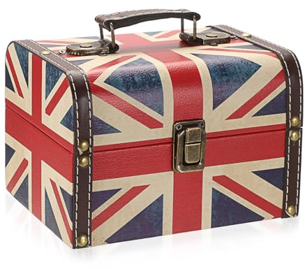 SUMNACON Wooden + PU Leather Storage Box Jewelry Chest with Handle, Decorative Trinket Box Keepsakes Chest Treasure Box Organizer for Gift (Union Jack Flag Pattern)