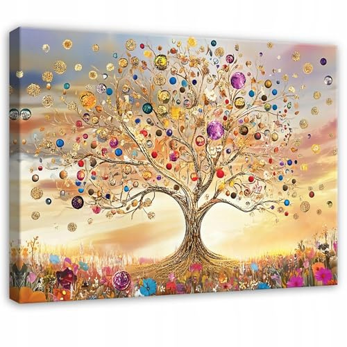 WallArena Leinwand Bilder Baum Gustav Klimt - 120x80 cm - Kunst Gold | Leinwandbilder, Bild auf leinwand, Wandbild XXL groß Wandbilder für Wohnzimmer Schlafzimmer Wohnzimmerbilder