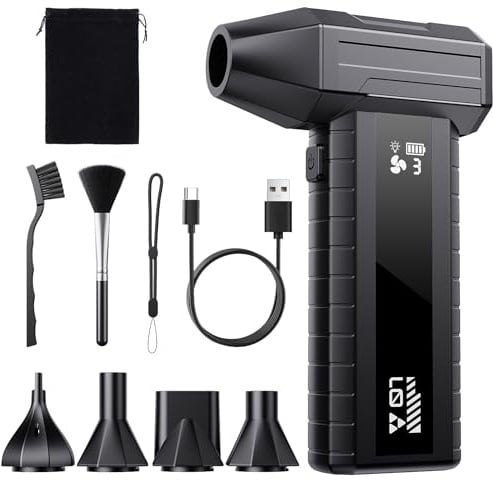 Nevoke Soffiatore a Batteria – Mini Soffiatore Aria Compressa 200.000 giri/min, 10.500 mAh, per Pulizia PC & Tastiera, LED, Display Intelligente, Ricarica USB-C