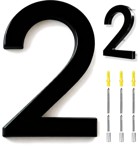 6 Inch House Numbers Black, 3D Floating Stainless Steel Address Door Number 6 with Nails Kit & Template, Zinc Alloy, Waterproof, Rust-resistant, Non-fading, for Home, Garage Gate, Street (2)
