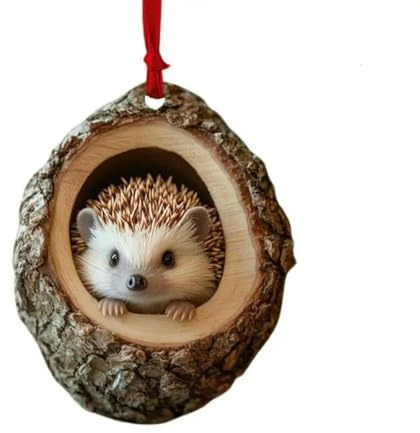 Gyios Weihnachtsdekorationen 2D-Tier-weihnachtsschmuck, Niedliche Acrylanhänger Mit Waschbär, Eule, Eichhörnchen, Igel, Hase Und Vogel, Wildtier-weihnachtsdekorationen-Igel
