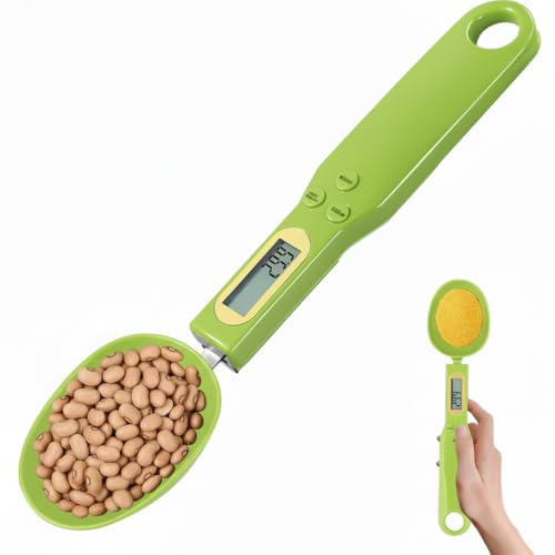 WOW Travel Digital Measuring Spoon Scale 500g 0.1g Precision LCD Display Rechargeable Food Scoop for Coffee Tea Spices Baking Pet Food Ingredients with Tare Hold Function Detachable Easy Clean (GREEN)