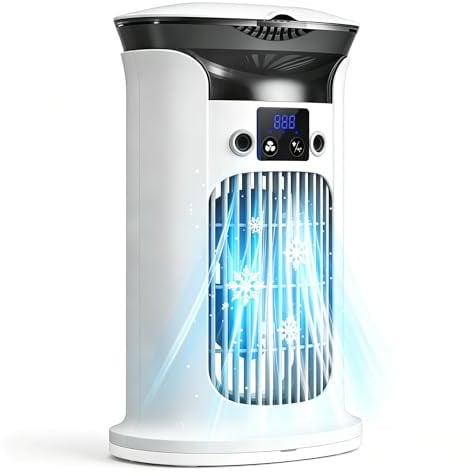 Mobile Klimaanlage Mini Klimagerät, Luftkühler mit 800ml Wassetank Verdunstungskühlung,Kleine Klimaanlage Mobil für Zimmer, Air Conditioner Portable, Mobile Klimagerät ohne Abluftschlauch Leise (Weiß)