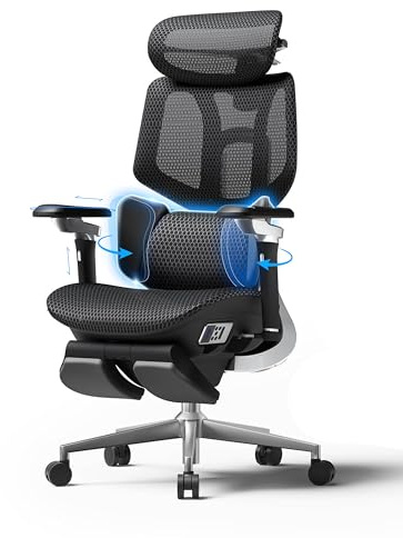Hbada X7 Ergonomischer Bürostuhl: Weltweit Erste KI-Intelligente Lendenwirbelstütze, 8D Bionische Massage, 720° Armlehnen, 140° Neigung, Cloud-Sitzkissen (Schwarz)