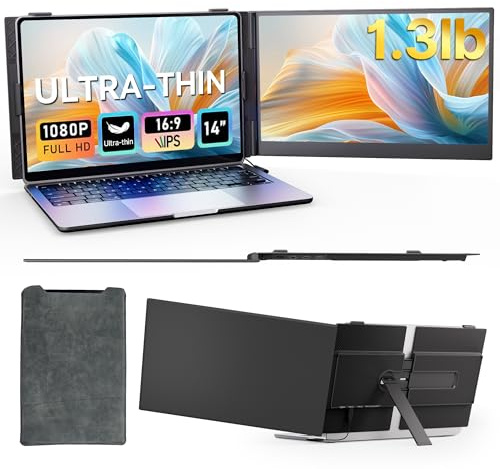 XFMTOP Laptop Screen Extender Ultra Slim Lightweight 14 FHD 1080P IPS Dual Screen Laptop Monitor Extender Portable Extra Extended Monitor for 13.3-17 Laptops Compatible with Windows Macbook Chrome