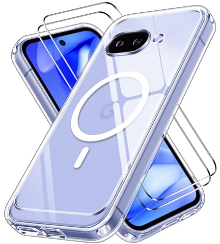 ivoler für Google Pixel 9a Hülle mit 2 Stück Schutzfolie, Transparent | Anti-Vergilbung, Kompatibel mit MagSafe, Vollständiger Kameraschutz, Stoßfest Militärstandard Magnetisch, kratzfest