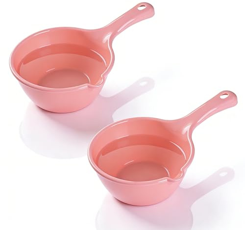 2 Stück Kunststoff-Wasserschöpflöffel, langer Griff, Schöpflöffel, flacher Boden, Badeschaufel, tragbarer Badelöffel mit Loch für Küche und Badezimmer, Haarwaschen (Kleines Rosa)