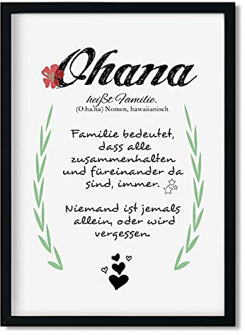 Ohana Kunstdruck Familienbild mit Spruch Geschenkidee optional mit Rahmen