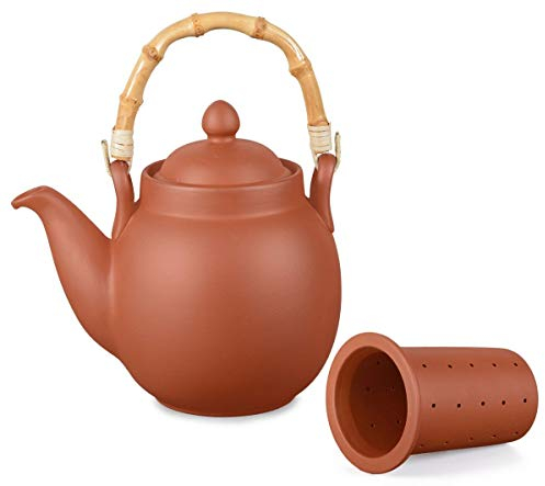 Ton Teekanne Tenno 1,1 Liter mit Tonsieb und Bambushenkel. Handgefertigt, Original Aricola®