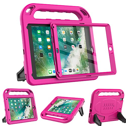 Surom Funda infantil para iPad 9.7 2018/2017 con protector de pantalla integrado, peso ligero, con soporte para niños para iPad 9.7 2017/2018, iPad Air/iPad Air 2/iPad Pro 9.7 – rosa