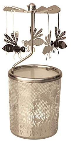 Plaristo Kerzenfarm Bees Drehkarussell für Teelichter, Metall und Glas, 16,5 cm hoch, Silber, 6 x 6 x 16,5 cm