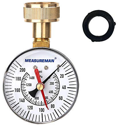 MEASUREMAN 2-1/2 Water Pressure Test Gauge, 3/4 Female Hose Thread, 0-200 psi/kpa with Maximum Pressure Memory