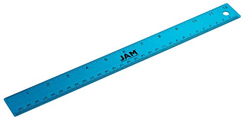 JAM PAPER Edelstahl Lineal - 30cm - Metall-Lineal mit rutschfester Korkunterseite - Blau metallic - Einzeln verkauft