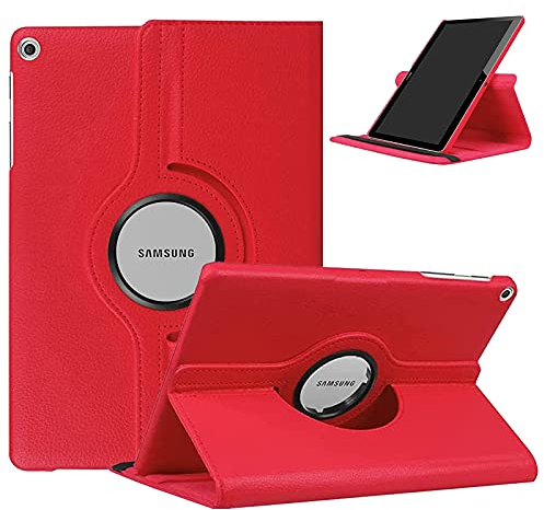 KATUMO Hülle für Samsung Galaxy Tab A 10.1 2019 (SM-T510/T515) Ultra Dünn Smart Cover Schutzhülle Leder Flip Case Rotating für Samsung Tablet 10,1 2019, Rot