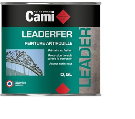 LEADERFER Noir brillant 0,5L -Laque antirouille brillante pour toutes vos ferrures- CAMI