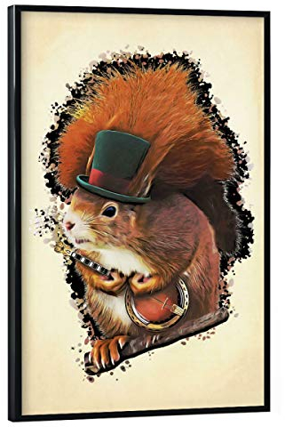 artboxONE Poster mit schwarzem Rahmen 75x50 cm Tiere Das Eichhörnchen - Bild eichhörnchen Banjo Composing
