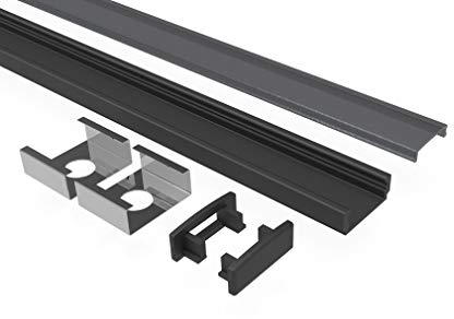 Tivendis Led Alu Profil 2 m AF2 schwarz Komplett Set für Strip/Streifen bis 12 mm breit | Abdeckung schwarz, Endkappen, Befestigungclips | U-Form Aufputz Deckenleiste Wandprofil pulverbeschichtet