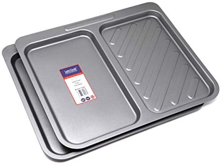 Lets Cook Cookware - Set of Two - 40cm Dual Oven Trays, 2in1 Split Baking Trays, British Made with Teflon Non Stick