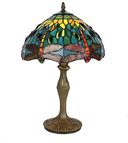Tokira Tiffany Vintage Tischlampe Grün, E27 Deco Jugendstil Tischlampe, 50 Hoch DIY Glasmalerei Libelle Tischlampe for Kinderzimmer/Schlafzimmer/Wohnzimmer [Ohne Glühbirnen]