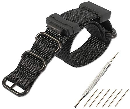 WRISTARMOR 16-mm-Adapter und HD-Umwandlung, RAF-Nylon-Uhrenarmband-Set, Ersatz für GShock DW-5600, DW-6900, GA700, GA100 Uhrenarmband für Herren, Schwarz, 16mm, Militärische