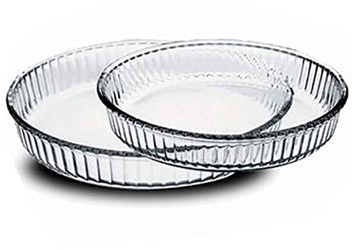 Borcam - Juego de 2 moldes redondos de vidrio para tartas de 32 y 26 cm. Platos para hornear, tarteras rizadas de repostería
