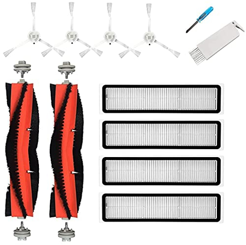 Chuancheng 12-teiliges Zubehör-Set für Dreame D9, D9 Max, D9 Pro, L10 Pro Staubsaugerteile, 2 Hauptbürsten, 4 Seitenbürsten, 4 Filter, 1 Reinigungsbürste, 1 Schraubendreher (weiß)