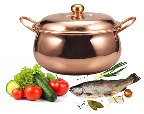 Suppentopf aus Kupfer, handgefertigt, Kupfer, für Gas- und Induktionsherde, 26 cm