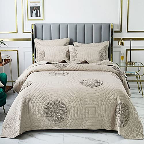 SetSailW Tagesdecke Patchwork Vintage Gesteppte Patchworkdecke Aus Baumwolle 230 * 250 Cm/240 * 260 cm mit 2 Kissen Set für Übergroße Betten,Beige-230 * 250cm