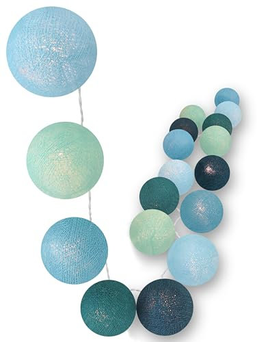 CREATIVECOTTON Batterie LED Lichterkette mit 20 Cotton Balls inkl. Timer und Dimmer (Meeresbrise)