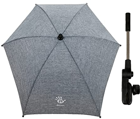 Altabebe Universal Sonnenschirm (AL7006-30) Sonnenschutz für Kinderwagen & Buggy - UV Schutz 50+ / 70 cm - Biegsamer Schirm mit Universalhalterung für Rund- und Ovalrohre - Farbe: Melange Dunkelgrau