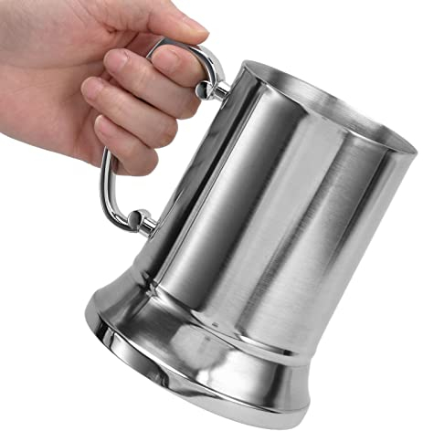 Chope à bière de 450ml, mug en acier inoxydable tasse à café à double paroi chope de camping avec poignée pour bars, hôtels, restaurants