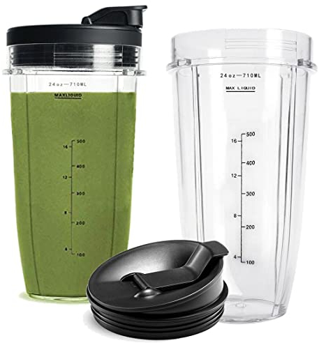 24OZ Replacement Cups Compatible with Ninja Nutri BN401, SS101, BN400, BN800, BN801, SS351, SS151 TWISTi DUO Blender, with Upgraded Sip and Seal Lids- Convenient to Drink Directly.(2 Pack)